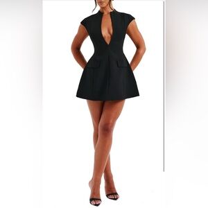 LuFeng Sexy Cap Sleeve Deep V Neck Zipper A-line Hollow Night Out Party Dress